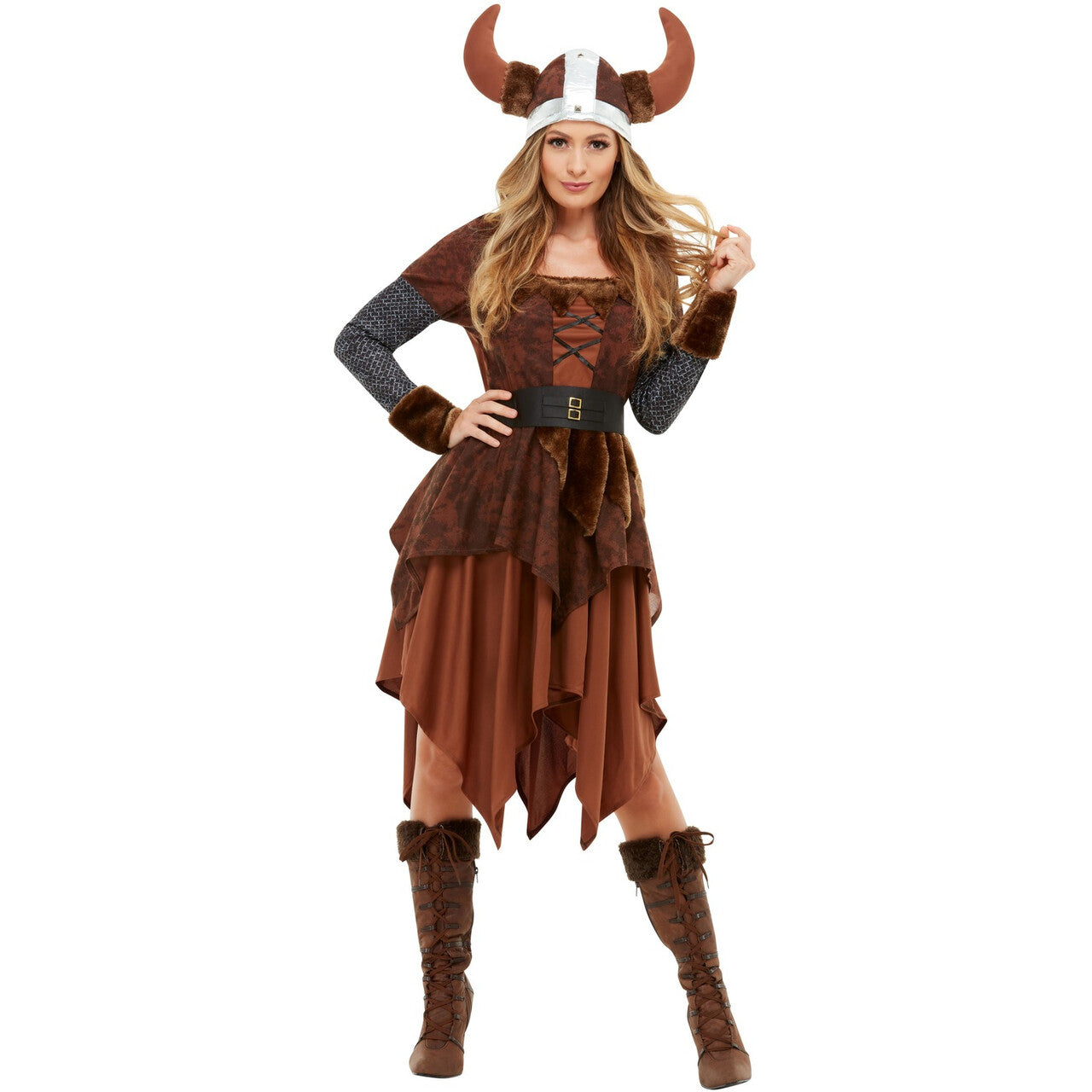 Op deze afbeelding zie je een Kostuums, van het merk Smiffy's. Barbaarse Viking Koningin Erna Vrouw Kostuum