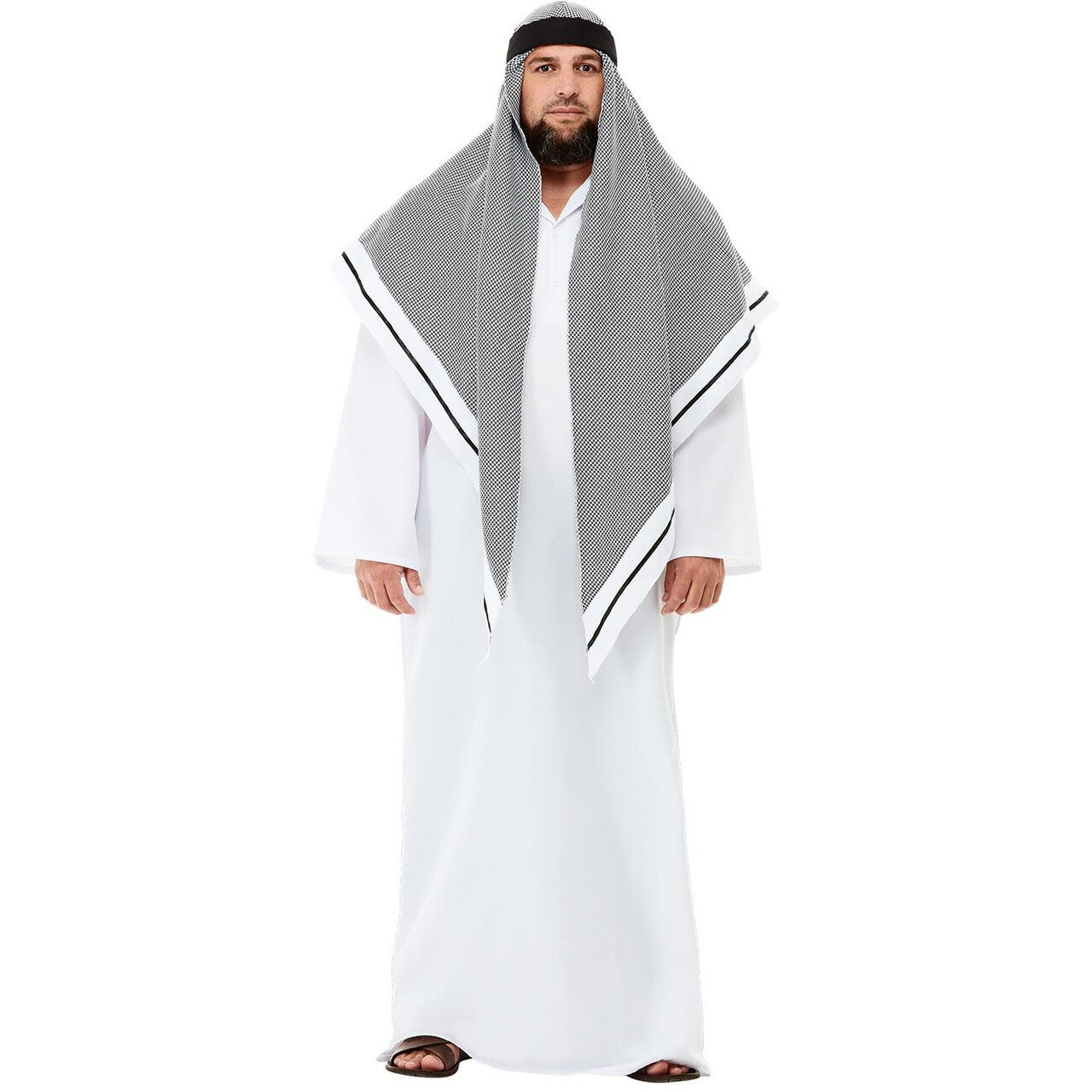 Op deze afbeelding zie je een Kostuums, van het merk Smiffy's. Sjeik Nabije Oosten Grote Hoofddoek Man Kostuum