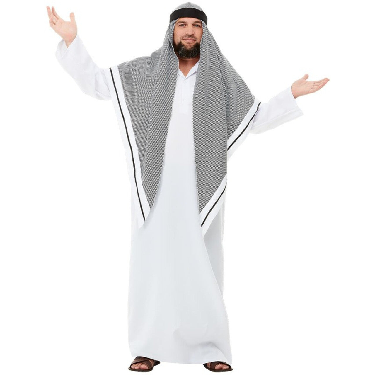Op deze afbeelding zie je een Kostuums, van het merk Smiffy's. Sjeik Nabije Oosten Grote Hoofddoek Man Kostuum