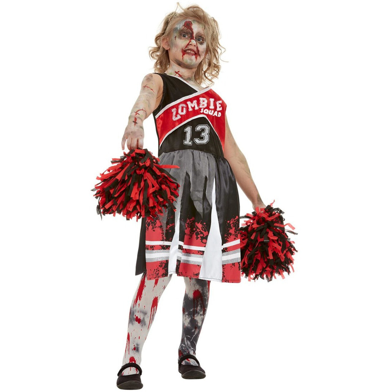 Op deze afbeelding zie je een Kostuums, van het merk Smiffy's. Mislukte Salto Cheerleader American Football Zombie Meisje Kostuum