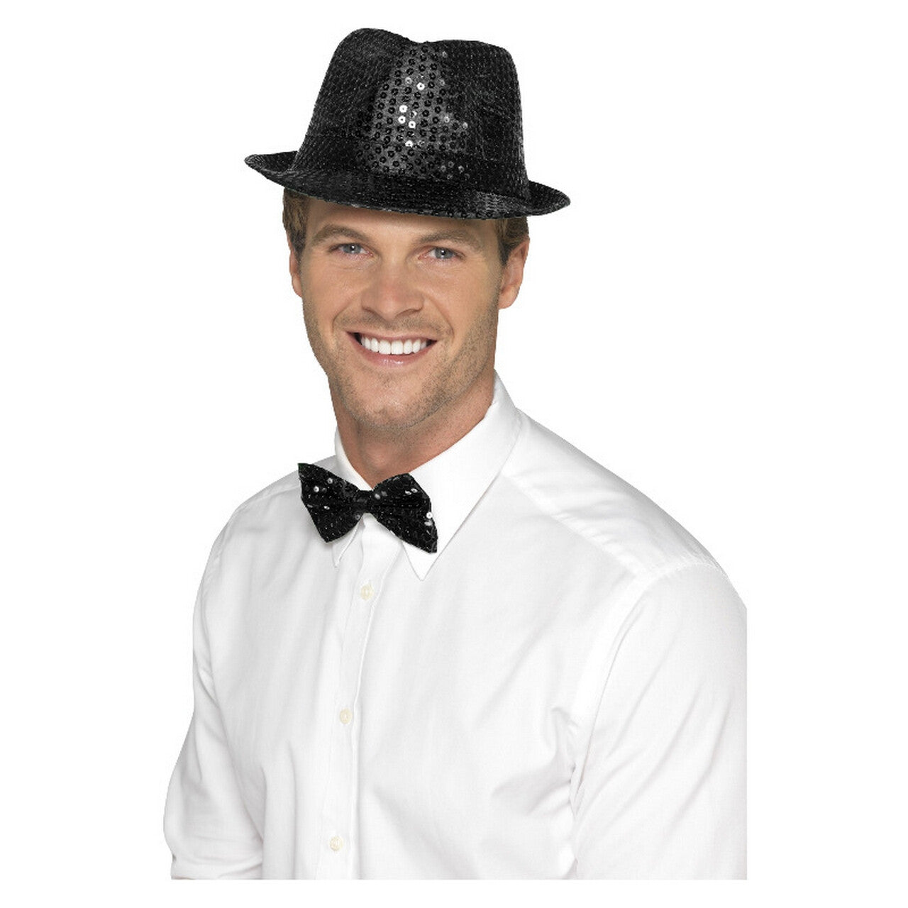 Op deze afbeelding zie je een Accessoires, van het merk Smiffy's. Pailletten Hoed Fedora Zwart