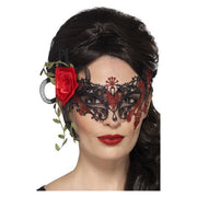 Op deze afbeelding zie je een Accessoires, van het merk Smiffy's. Day Of The Dead Romantische Rozen Masker - Kant