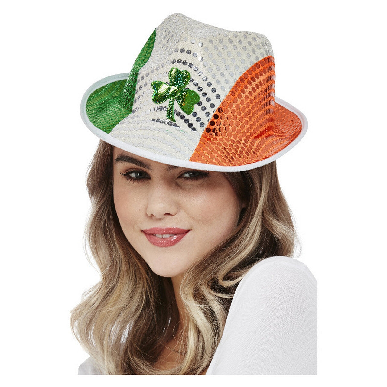 Op deze afbeelding zie je een Accessoires, van het merk Smiffy's. Groene Ierse Pailletten Hoed Met Klaver Vier
