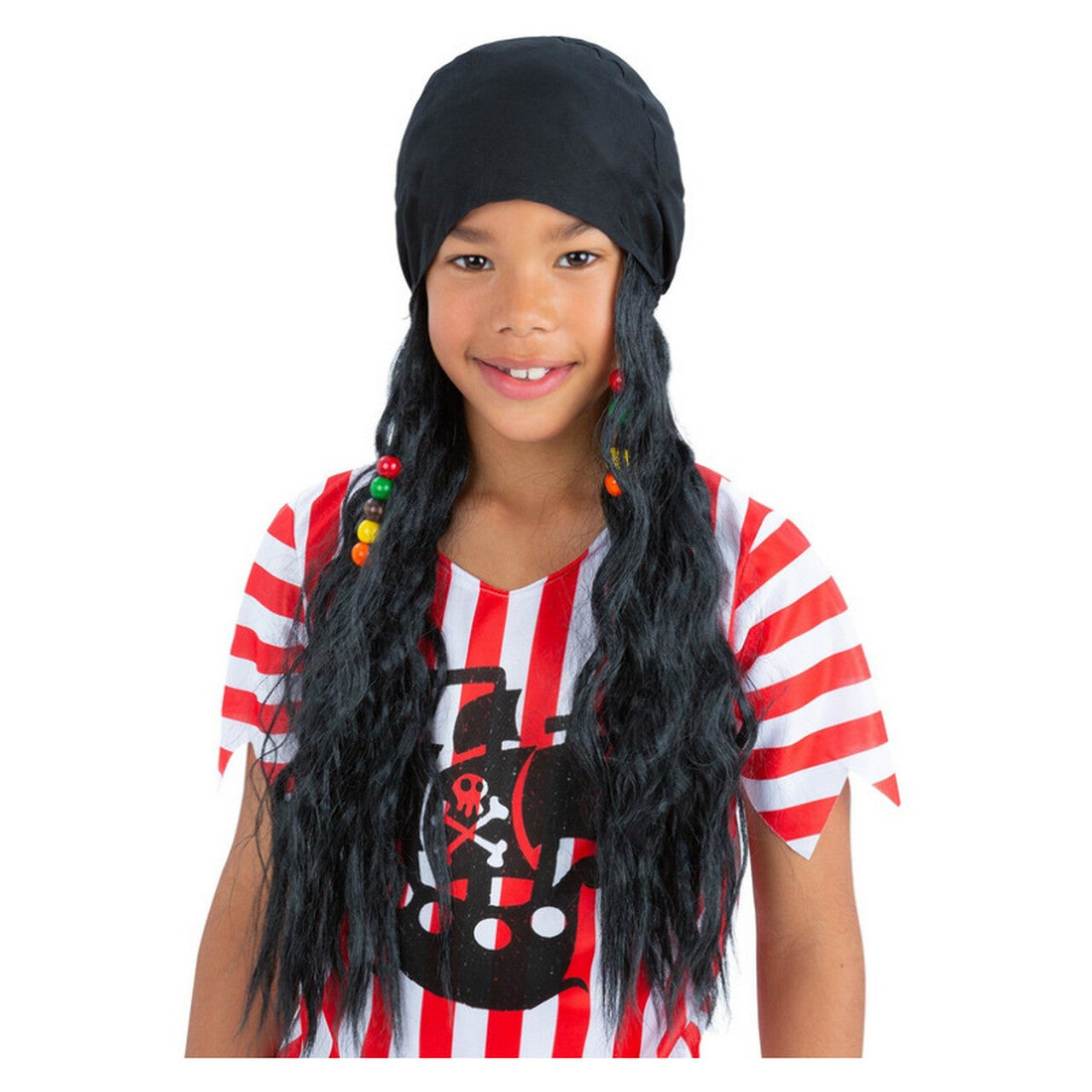 Op deze afbeelding zie je een Accessoires, van het merk Smiffy's. Stoere Bandana Met Zwart Lang Haar Piraat Goudzoek Kind