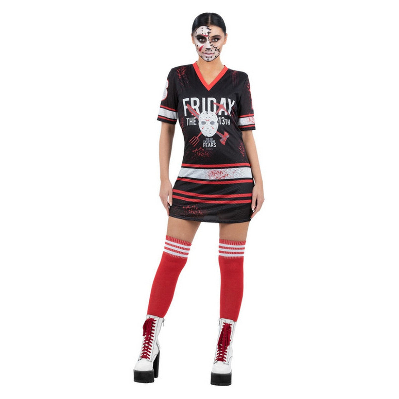 Op deze afbeelding zie je een Kostuums, van het merk Smiffy's. Vrijdag De Dertiende Fear Of Hockey Vrouw Kostuum