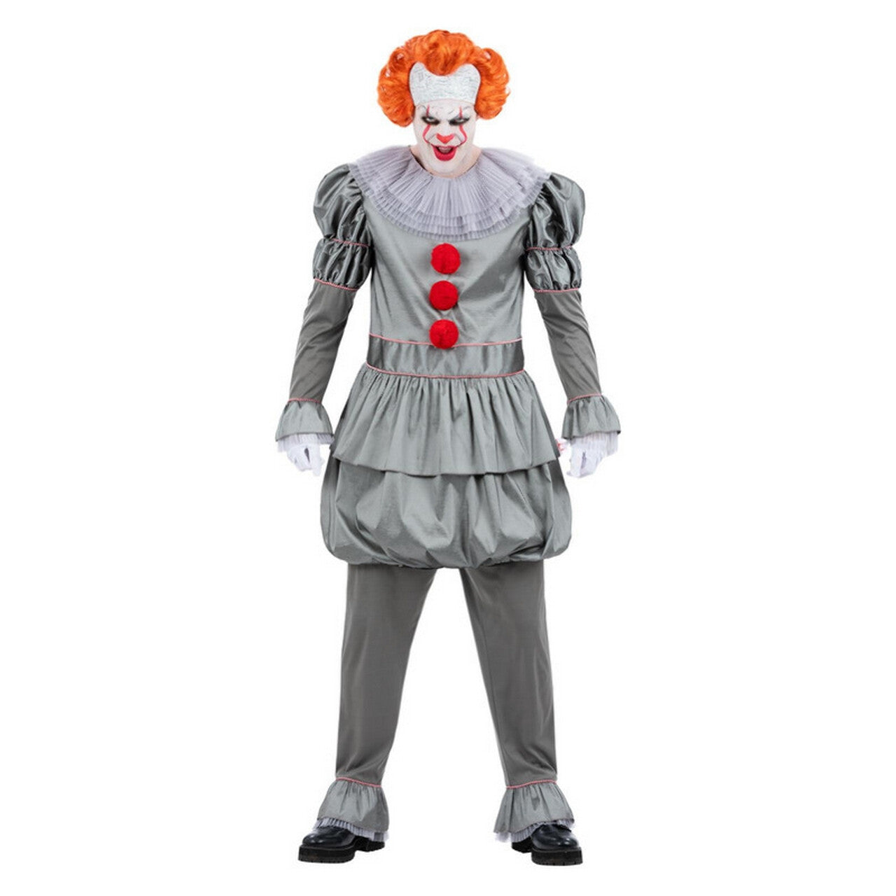 Op deze afbeelding zie je een Kostuums, van het merk Smiffy's. Grijze Kwaadaardige Clown Man Kostuum