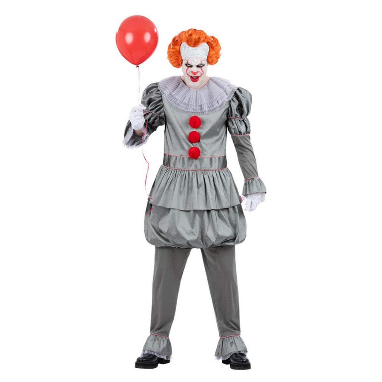 Op deze afbeelding zie je een Kostuums, van het merk Smiffy's. Grijze Kwaadaardige Clown Man Kostuum