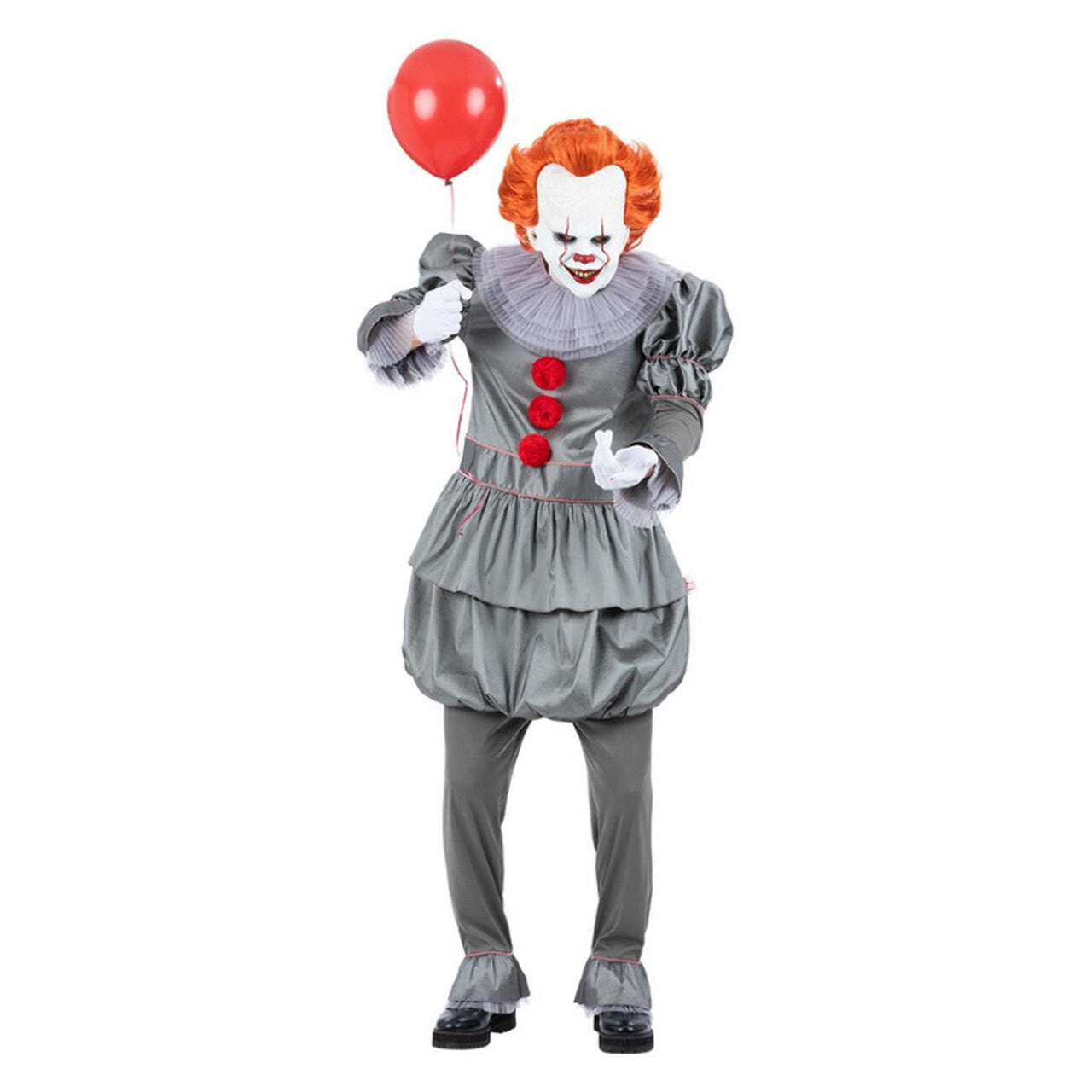 Op deze afbeelding zie je een Kostuums, van het merk Smiffy's. Grijze Kwaadaardige Clown Man Kostuum