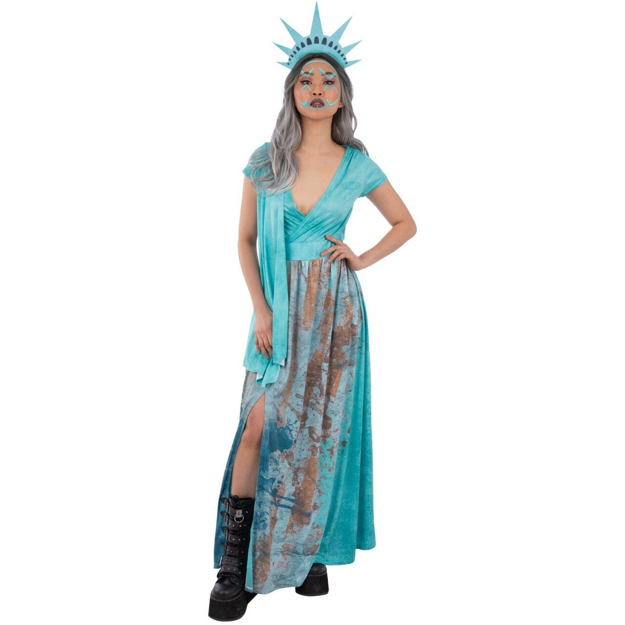 Op deze afbeelding zie je een Kostuums, van het merk Smiffy's. Vrijheidsbeeld Amerika Zombie Vrouw Kostuum