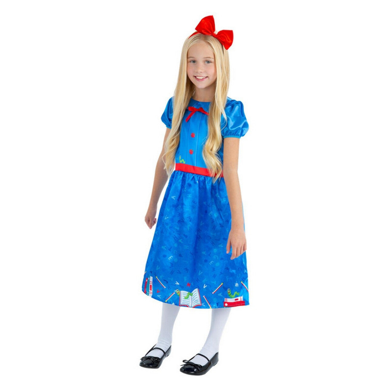 Op deze afbeelding zie je een Kostuums, van het merk Smiffy's. Boekenworm Jurk Blauw Meisje