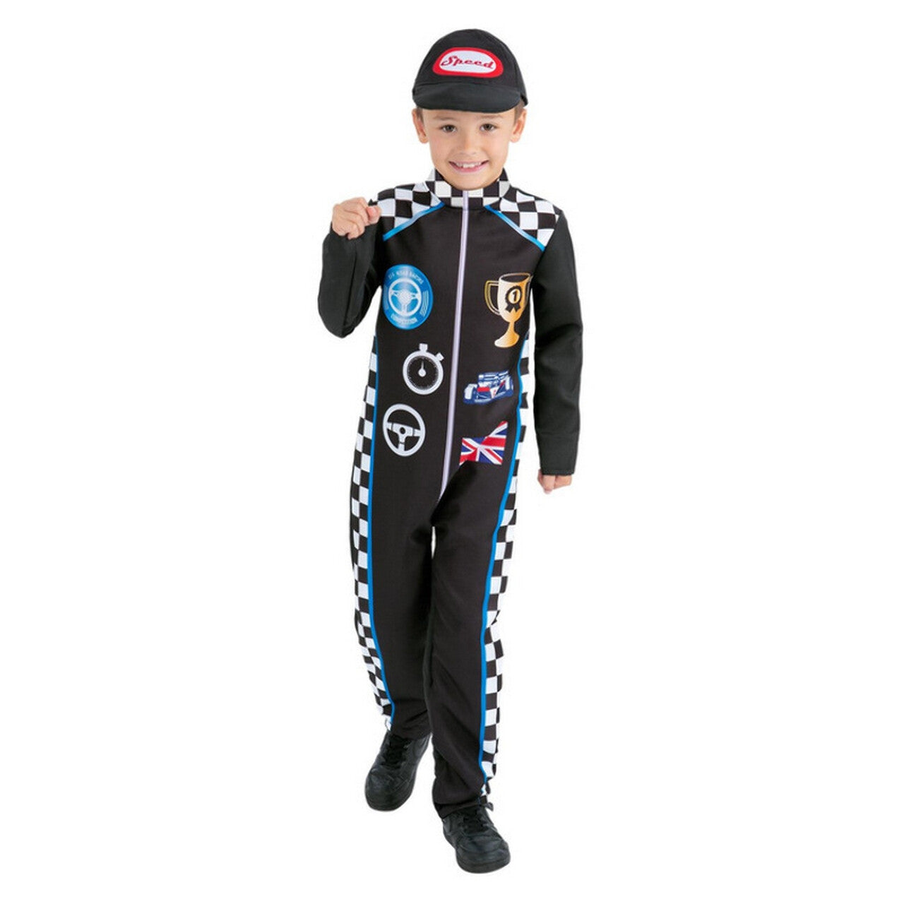 Op deze afbeelding zie je een Kostuums, van het merk Smiffy's. F1 Coureur Wereldkampioen Kind Kostuum