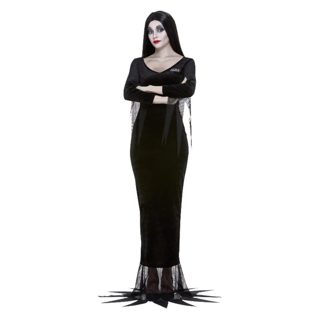 Op deze afbeelding zie je een Kostuums, van het merk Smiffy's. Addams Family Morticia Vrouw Kostuum