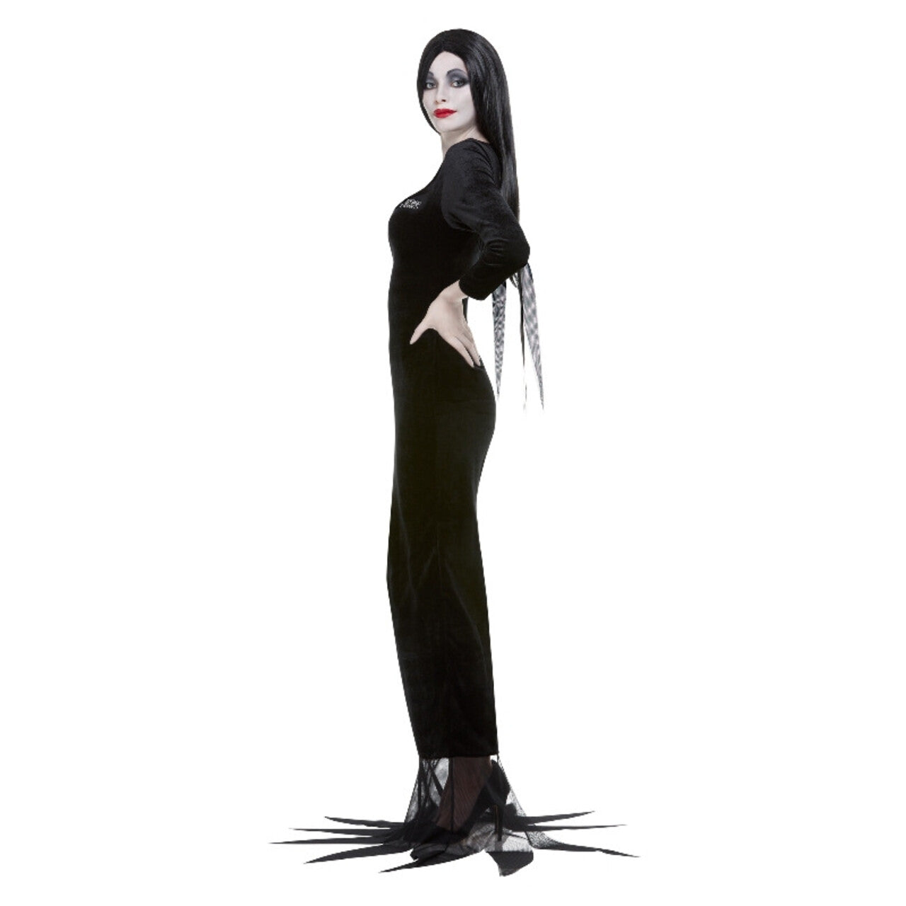 Op deze afbeelding zie je een Kostuums, van het merk Smiffy's. Addams Family Morticia Vrouw Kostuum