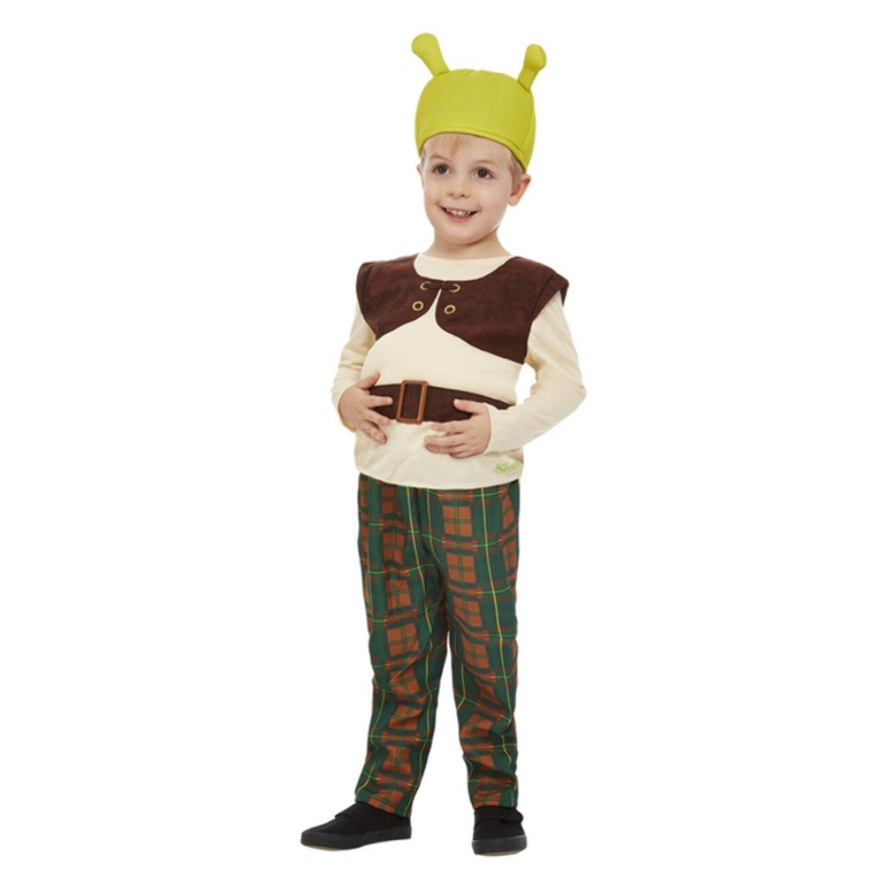 Op deze afbeelding zie je een Kostuums, van het merk Smiffy's. Shrek Het Kleine Groene Moerasmonster Kind Kostuum