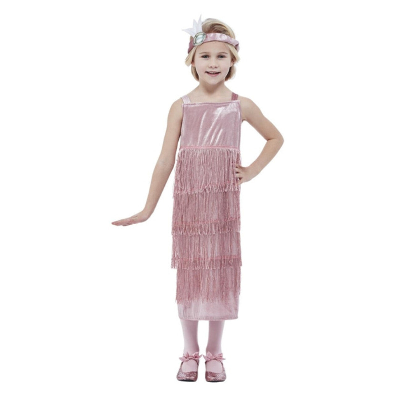 Op deze afbeelding zie je een Kostuums, van het merk Smiffy's. Jaren 20 Roze Flapper Jurk Norah Meisje