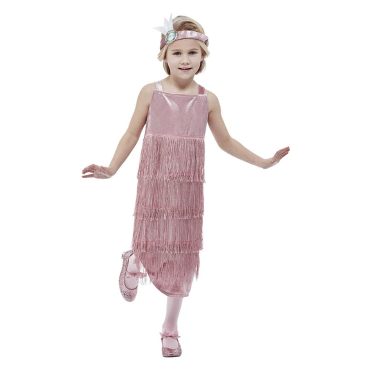 Op deze afbeelding zie je een Kostuums, van het merk Smiffy's. Jaren 20 Roze Flapper Jurk Norah Meisje