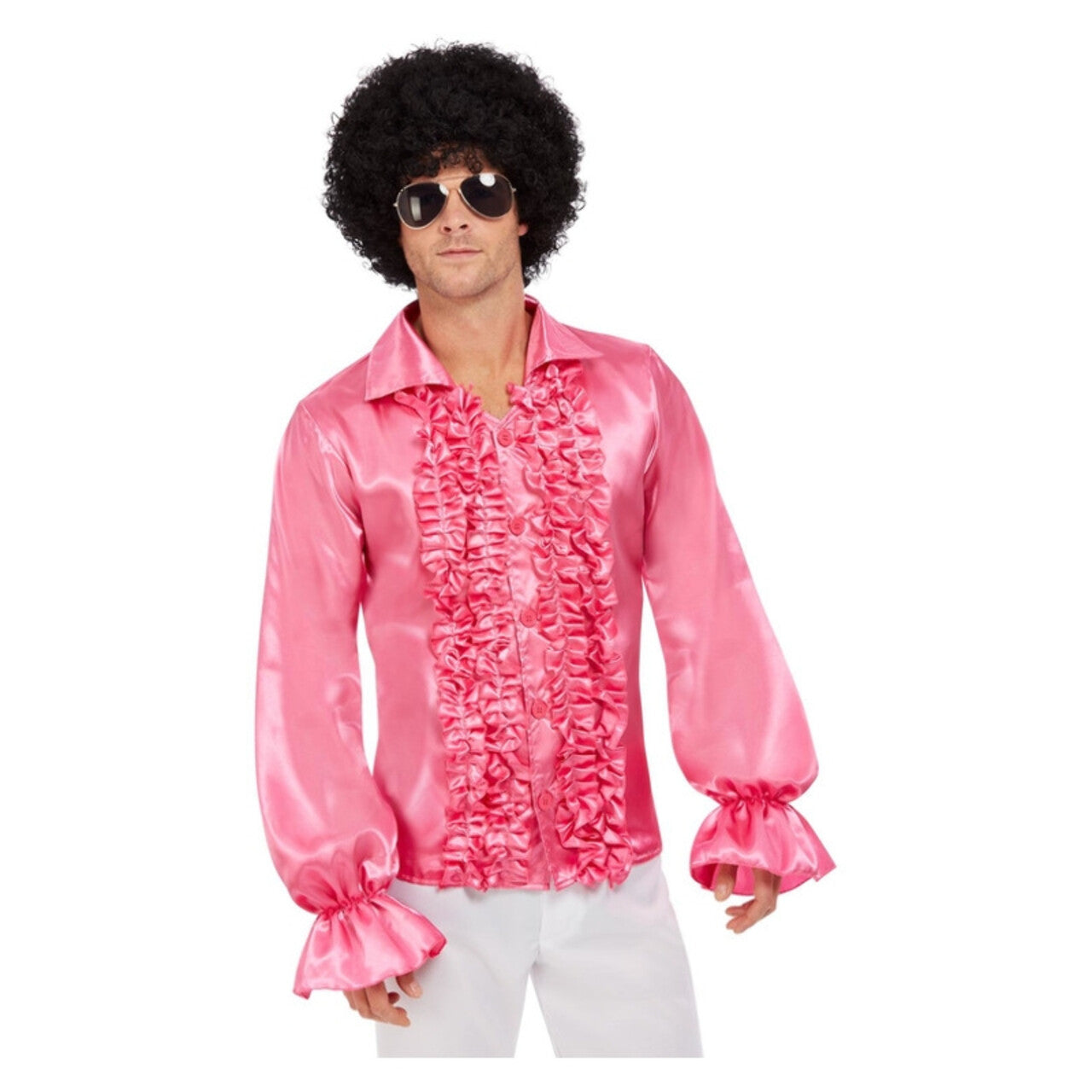 Op deze afbeelding zie je een Kostuums, van het merk Smiffy's. Roze 60s Rouches Hemd Man