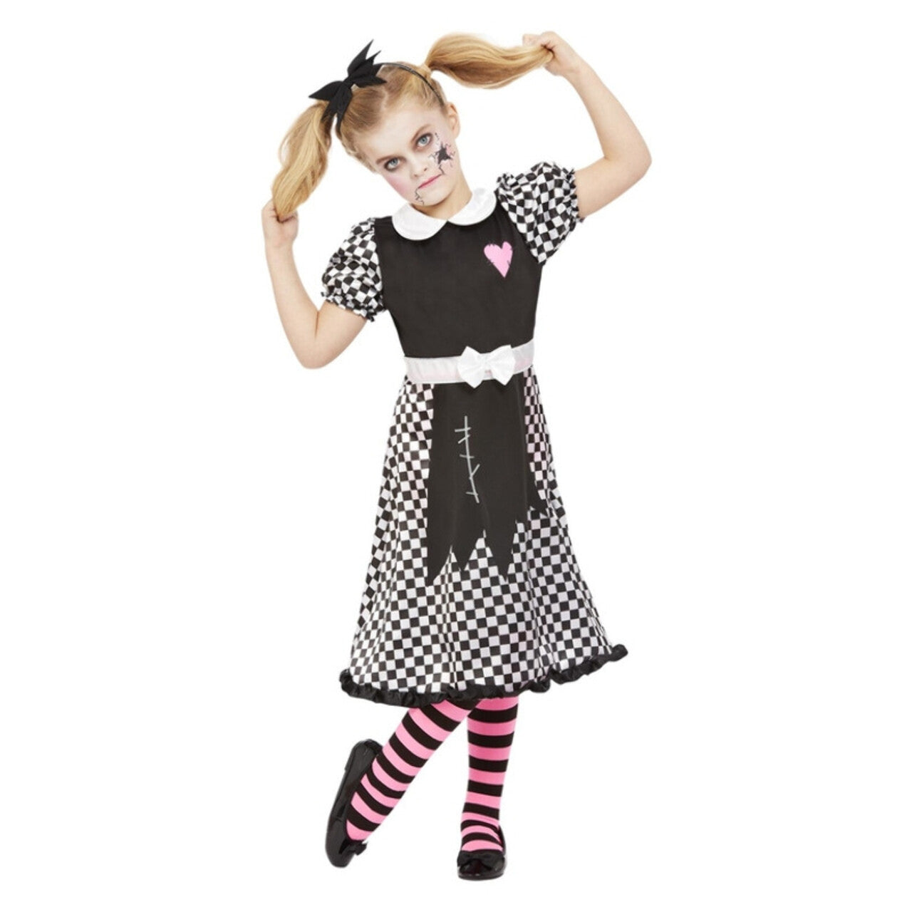 Op deze afbeelding zie je een Kostuums, van het merk Smiffy's. Kapotte Kinderpop Meisje Kostuum