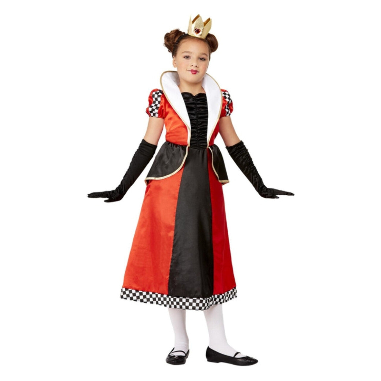 Op deze afbeelding zie je een Kostuums, van het merk Smiffy's. Hartenkoningin Rood-Zwart Meisje Kostuum