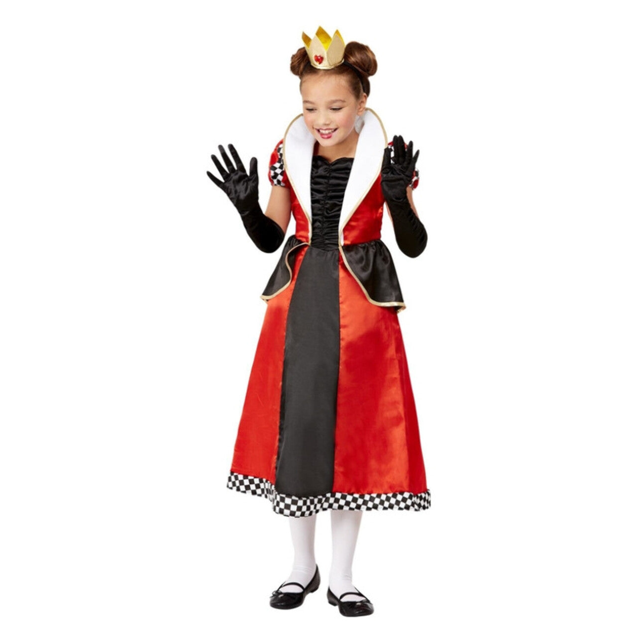 Op deze afbeelding zie je een Kostuums, van het merk Smiffy's. Hartenkoningin Rood-Zwart Meisje Kostuum