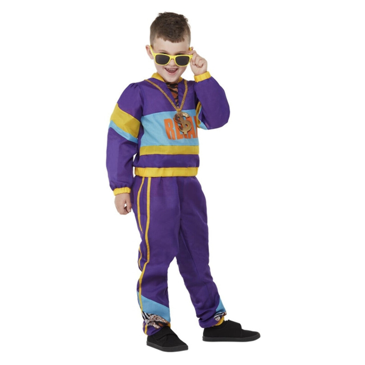 Op deze afbeelding zie je een Kostuums, van het merk Smiffy's. 80s Relax Stoere Freestyle Rapper Jongen Kostuum