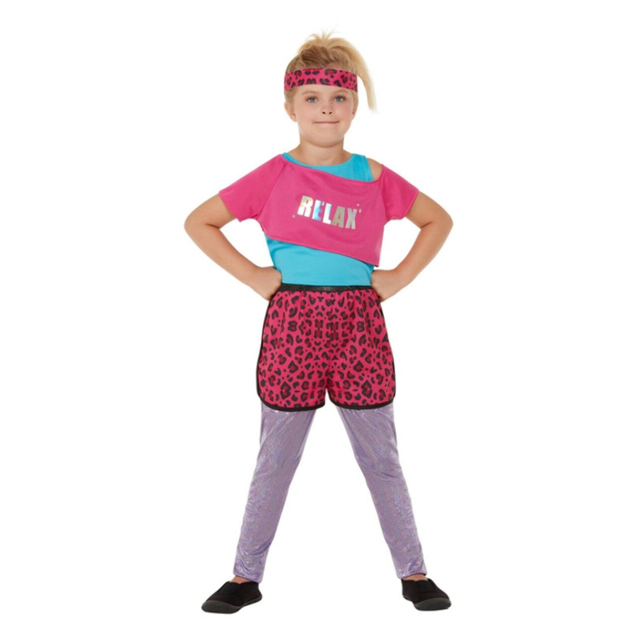 Op deze afbeelding zie je een Kostuums, van het merk Smiffy's. 80s Roze Relax Fitness Workout Meisje Kostuum