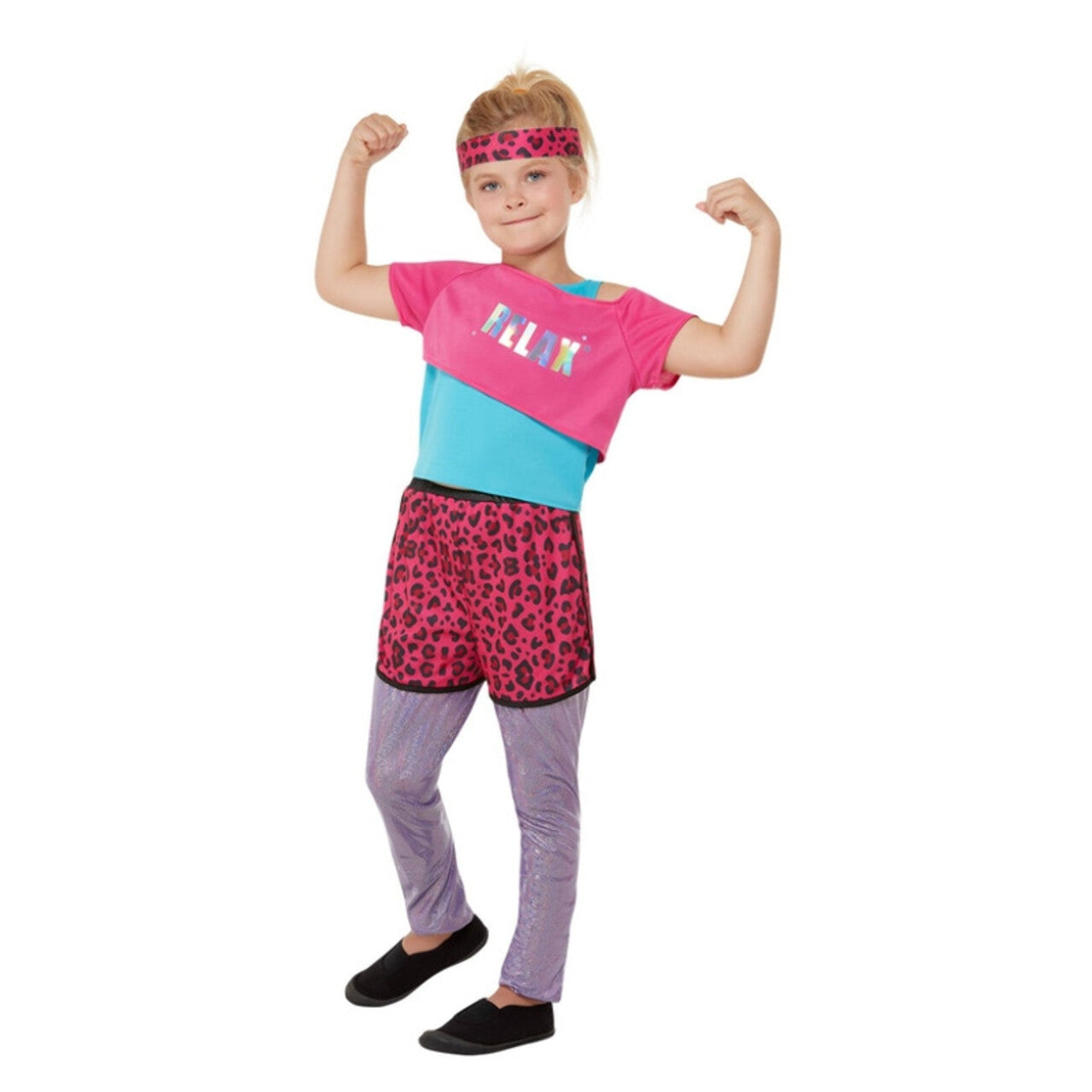 Op deze afbeelding zie je een Kostuums, van het merk Smiffy's. 80s Roze Relax Fitness Workout Meisje Kostuum