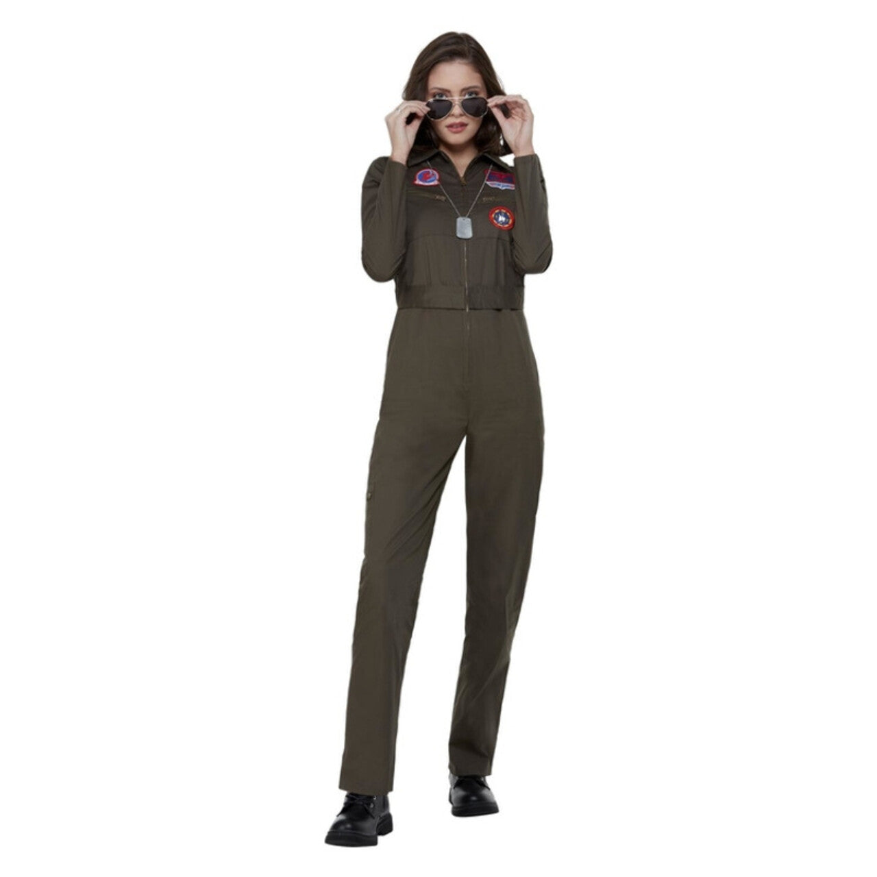 Op deze afbeelding zie je een Kostuums, van het merk Smiffy's. Smoking Top Gun Piloot Vrouw Kostuum