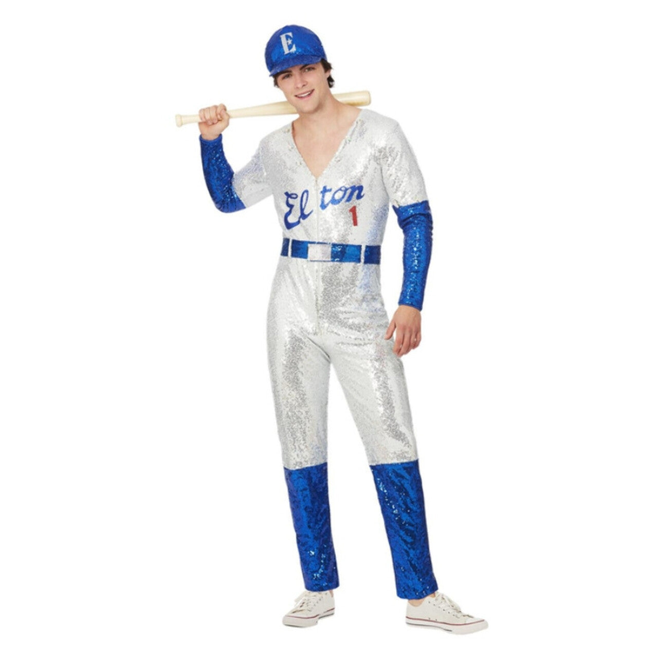 Op deze afbeelding zie je een Kostuums, van het merk Smiffy's. Elton John Glitter En Glamour Baseball Man Kostuum