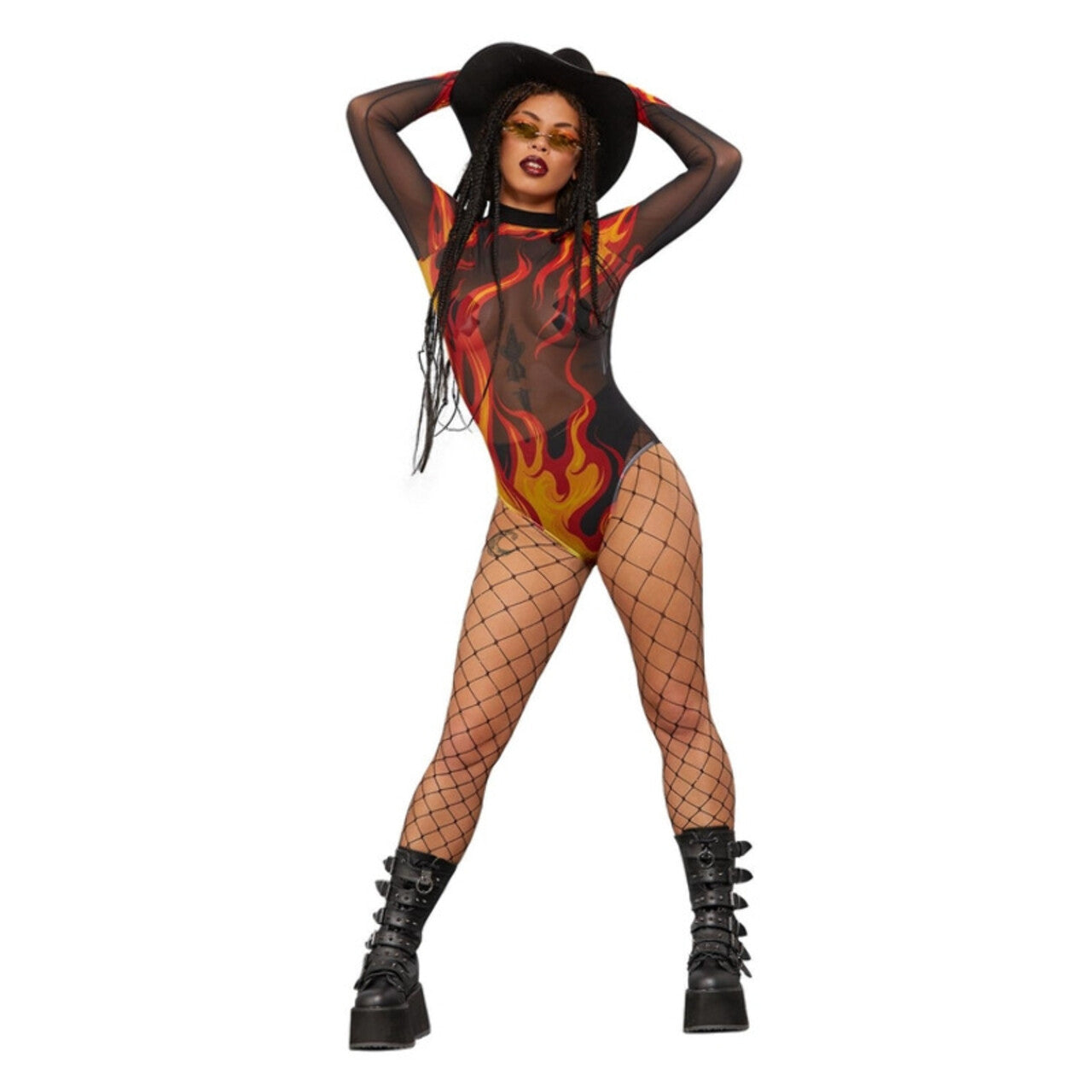 Op deze afbeelding zie je een Kostuums, van het merk Smiffy's. Vurige En Gevaarlijke Vlammen Bodysuit Vrouw Kostuum