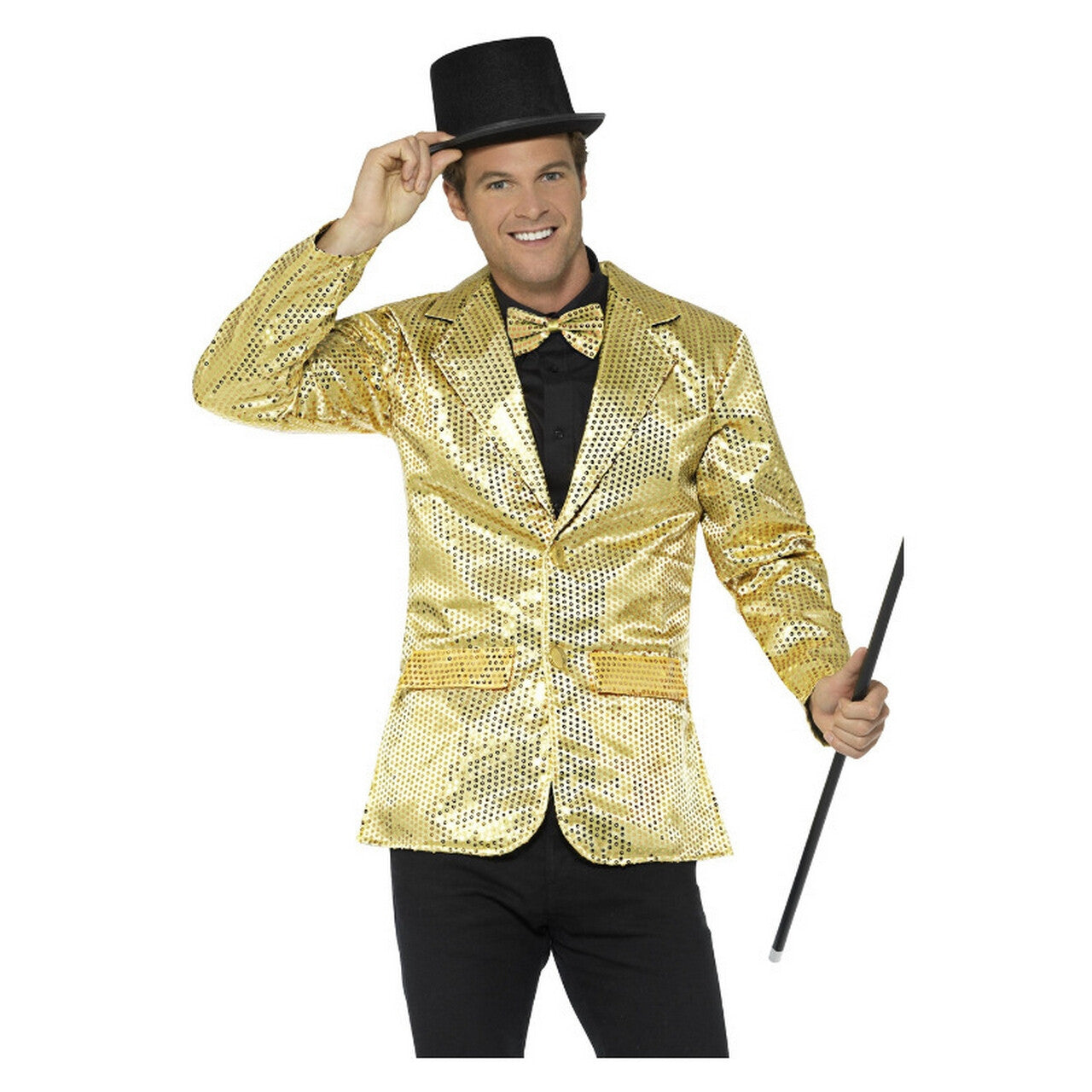 Op deze afbeelding zie je een Kostuums, van het merk Smiffy's. Showmaster Goldstrike Pailletten Man