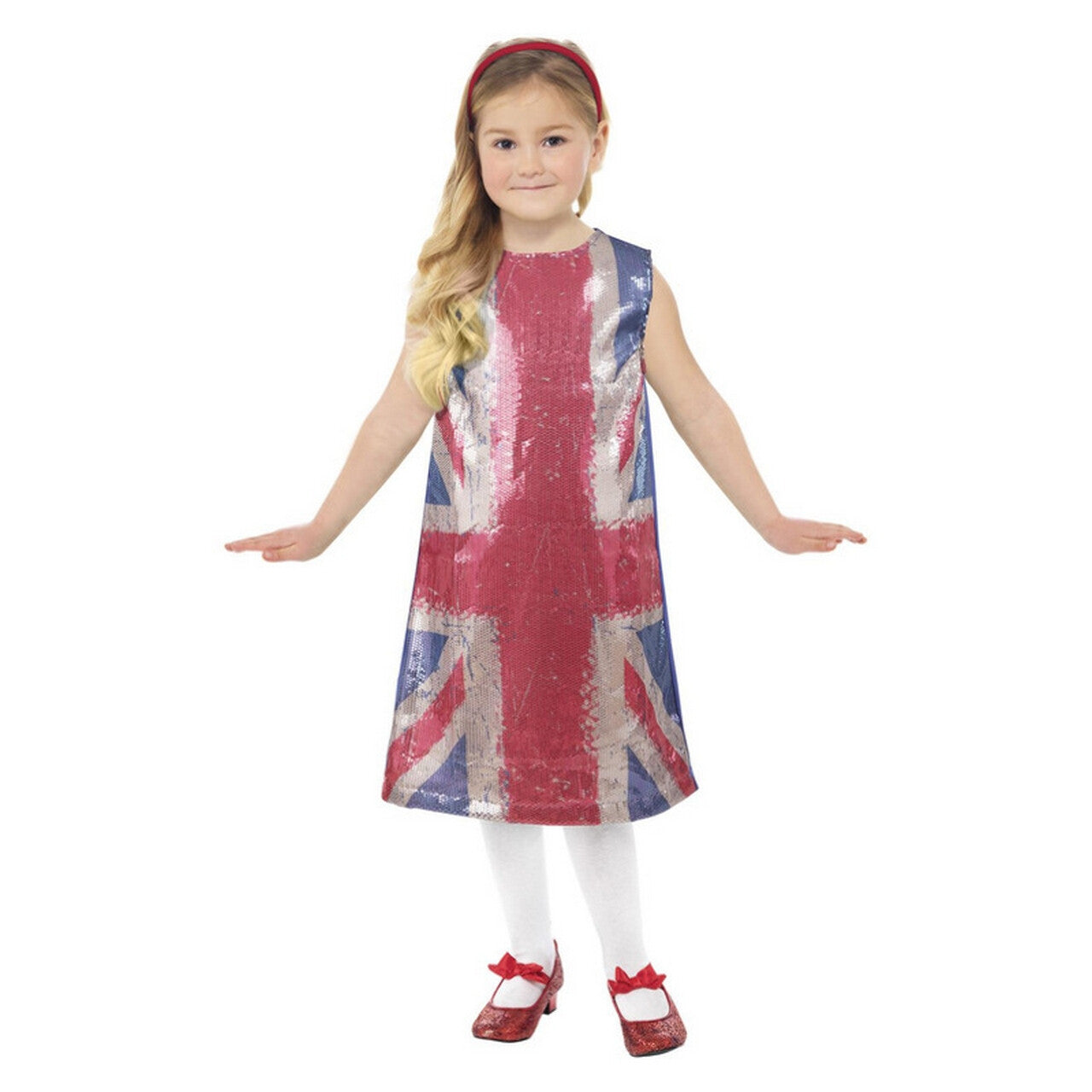 Op deze afbeelding zie je een Kostuums, van het merk Smiffy's. Engelse Vlag Spicey Glitter Jurk Meisje