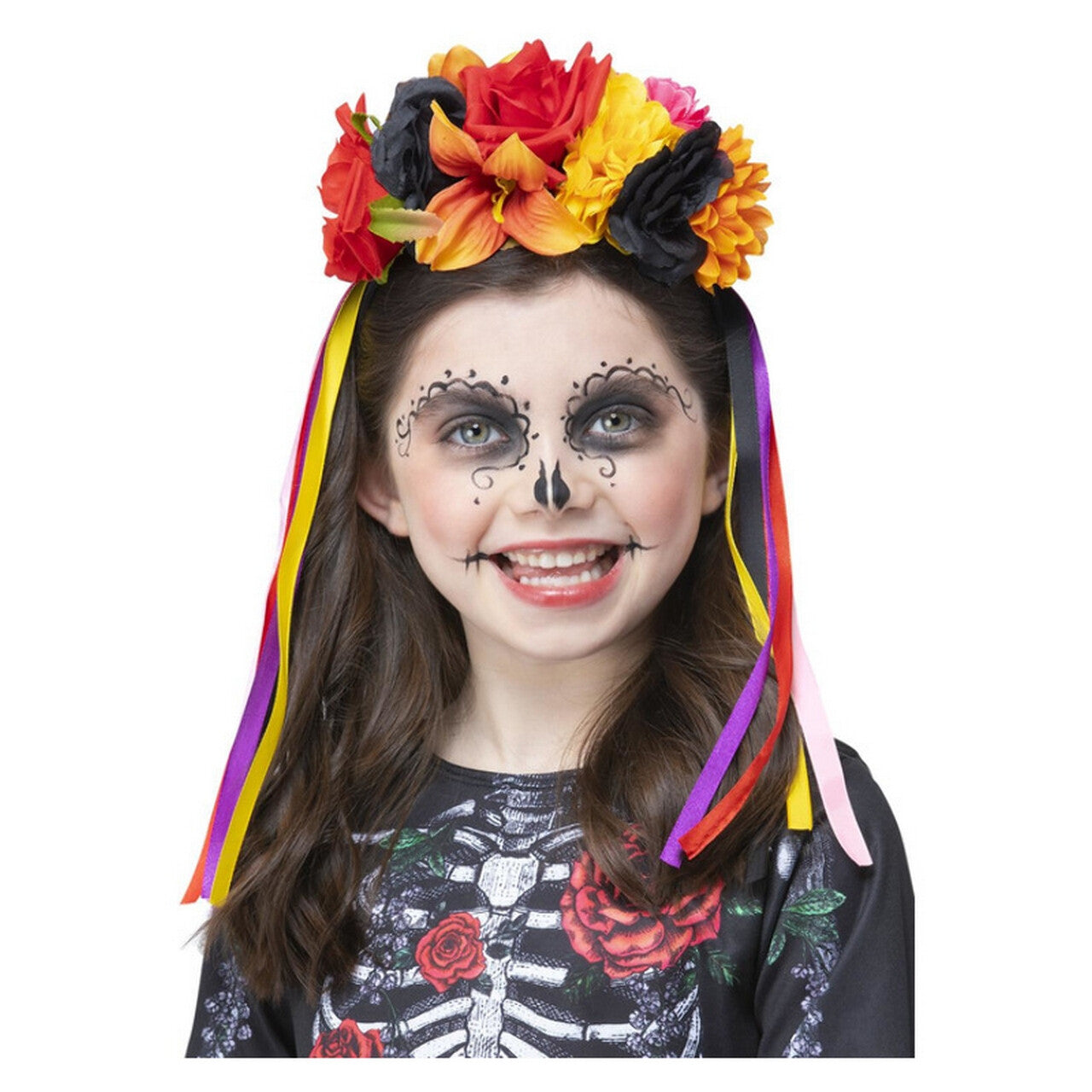 Op deze afbeelding zie je een Accessoires, van het merk Smiffy's. Day Of The Dead Bloemen Hoofdband Kind