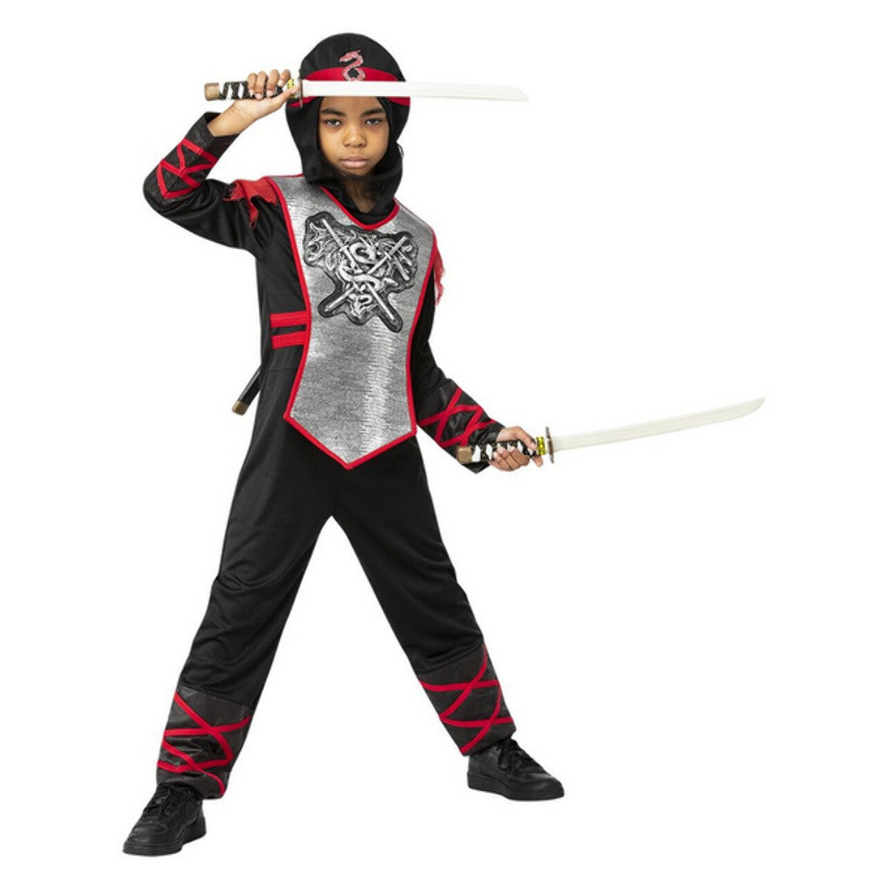 Op deze afbeelding zie je een Kostuums, van het merk Smiffy's. Deluxe Silver Ninja Heija Kind Kostuum