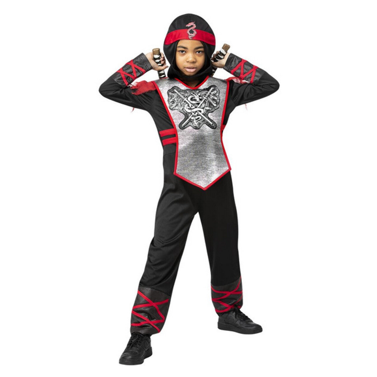 Op deze afbeelding zie je een Kostuums, van het merk Smiffy's. Deluxe Silver Ninja Heija Kind Kostuum