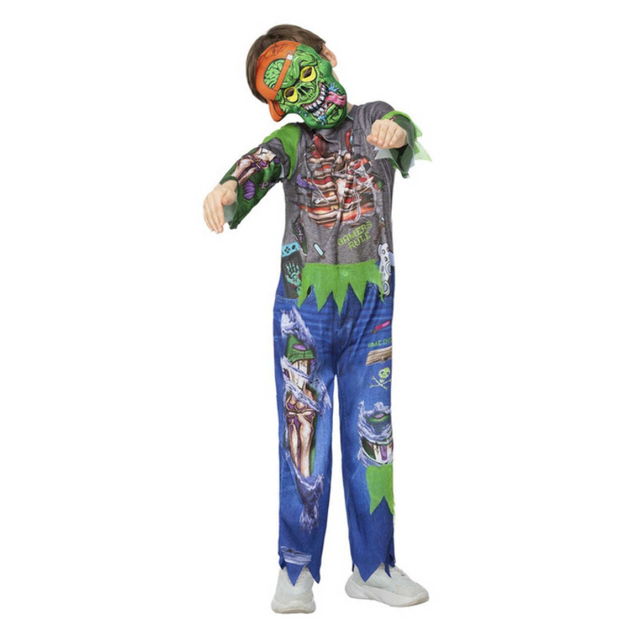 Op deze afbeelding zie je een Kostuums, van het merk Smiffy's. Coole Te Lang Aan Het Gamen Zombie Kind Kostuum