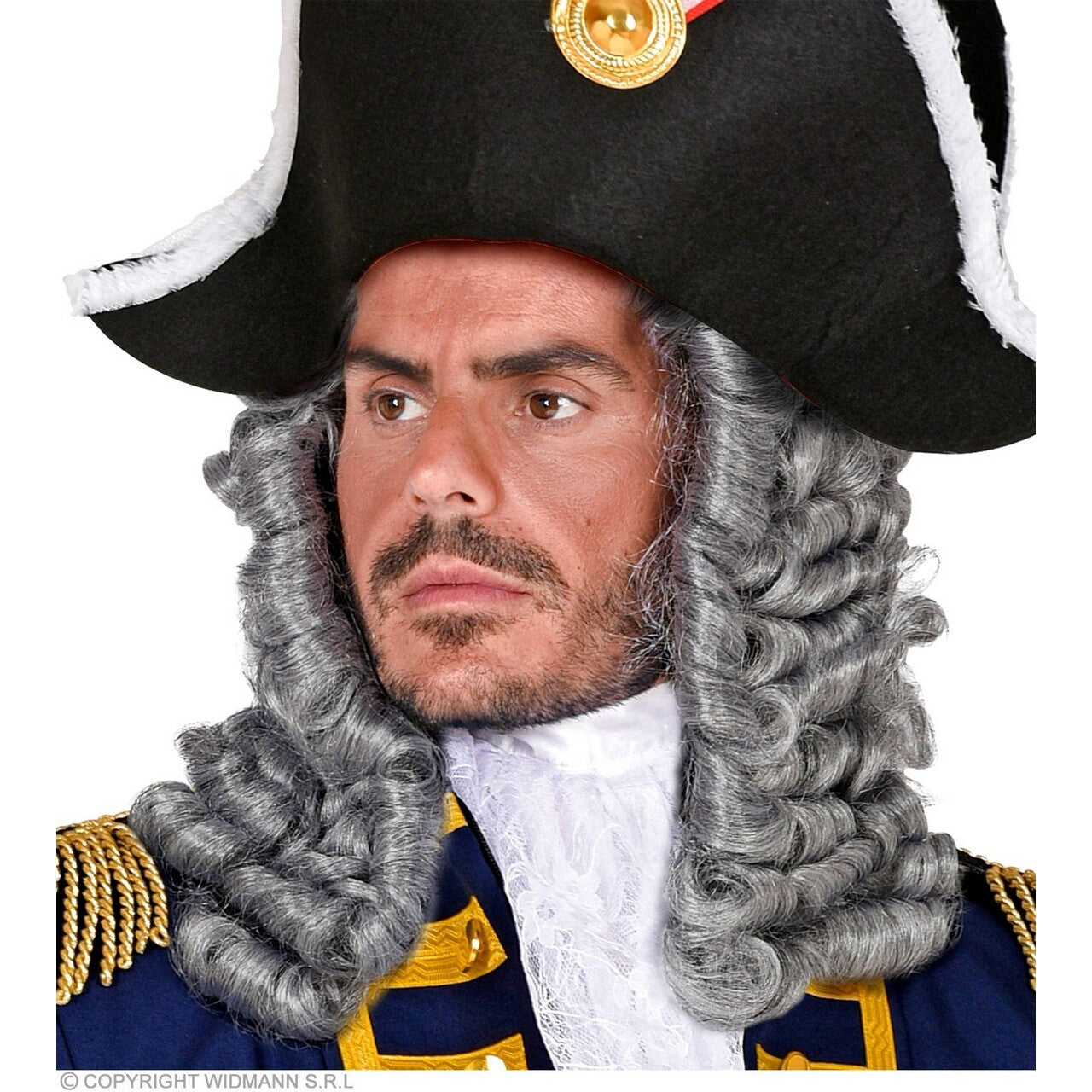 Op deze afbeelding zie je een Accessoires, van het merk Widmann. Karakter Pruik Rechter Commandant Grijs
