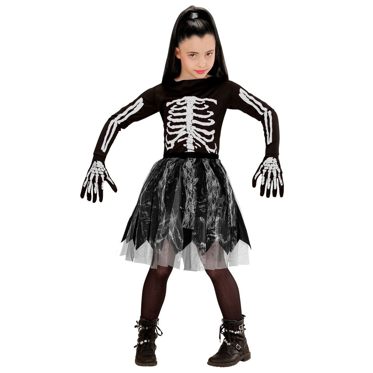 Op deze afbeelding zie je een Kostuums, van het merk Widmann. Zwarte Spook Rok Kind Meisje