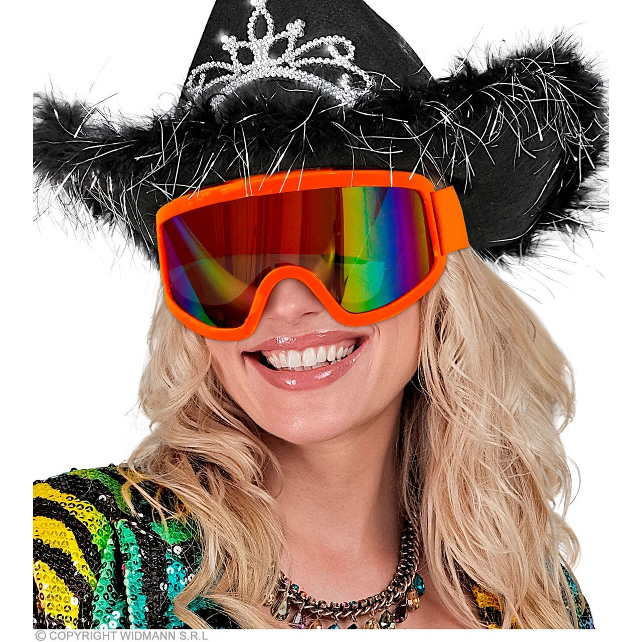 Op deze afbeelding zie je een Accessoires, van het merk Widmann. Ski-Bril 80s Neon Oranje