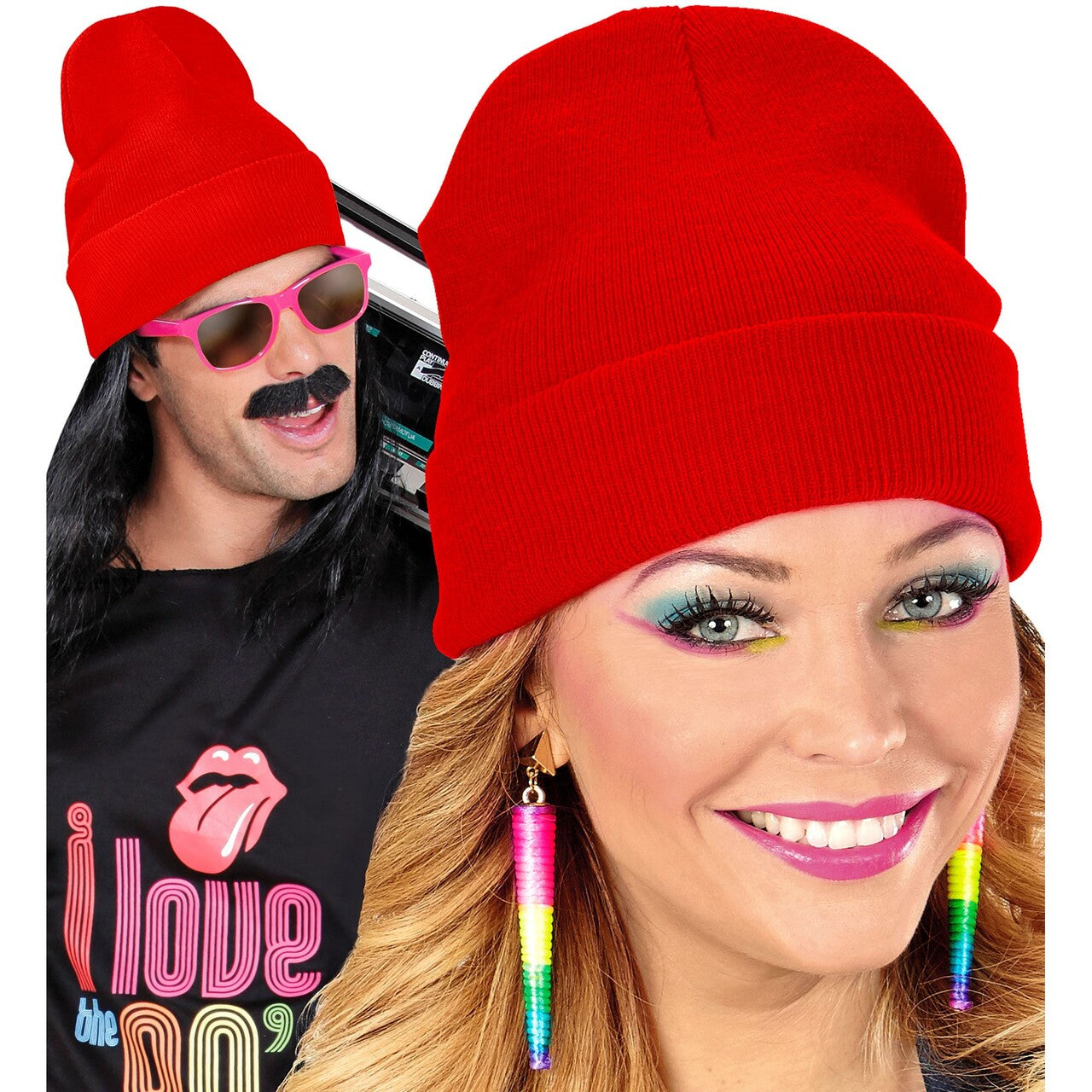 Op deze afbeelding zie je een Accessoires, van het merk Widmann. Rode Winter Muts Happy Red Beanie
