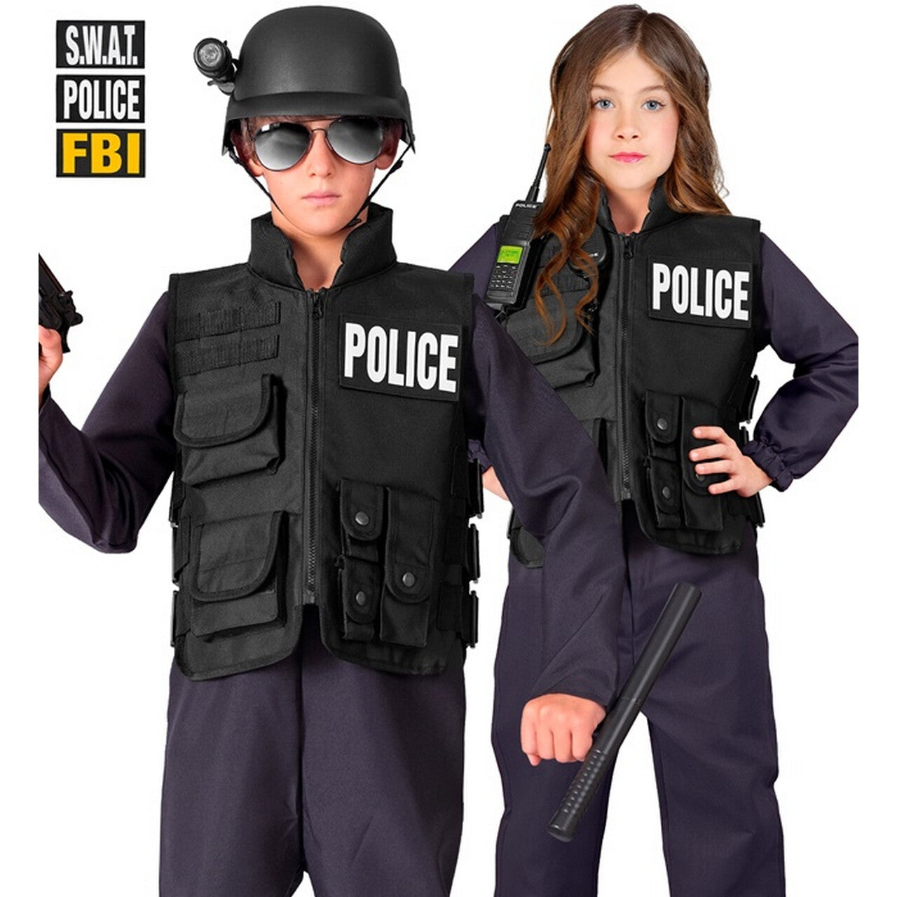 Op deze afbeelding zie je een Kostuums, van het merk Widmann. Vest Swat Police Fbi Kind