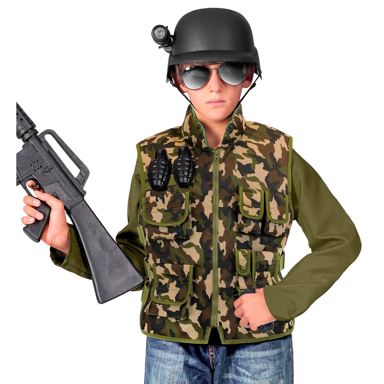 Op deze afbeelding zie je een Kostuums, van het merk Widmann. Army Camouflage Bodywarmer Kind