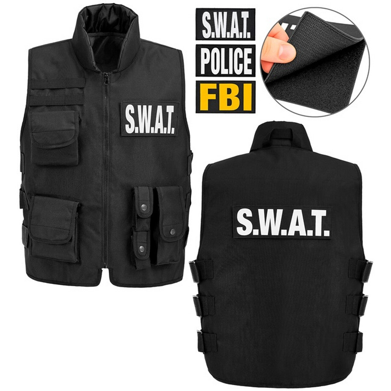 Op deze afbeelding zie je een Kostuums, van het merk Widmann. Zwart Vest Swat Police Fbi