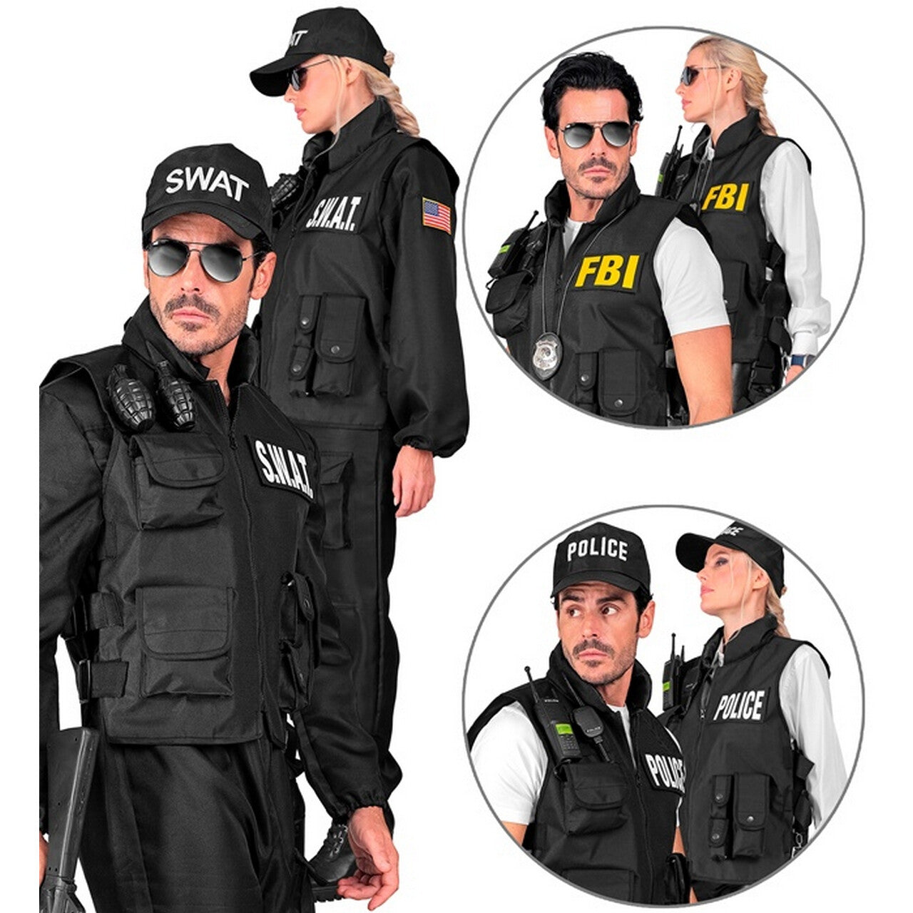 Op deze afbeelding zie je een Kostuums, van het merk Widmann. Zwart Vest Swat Police Fbi