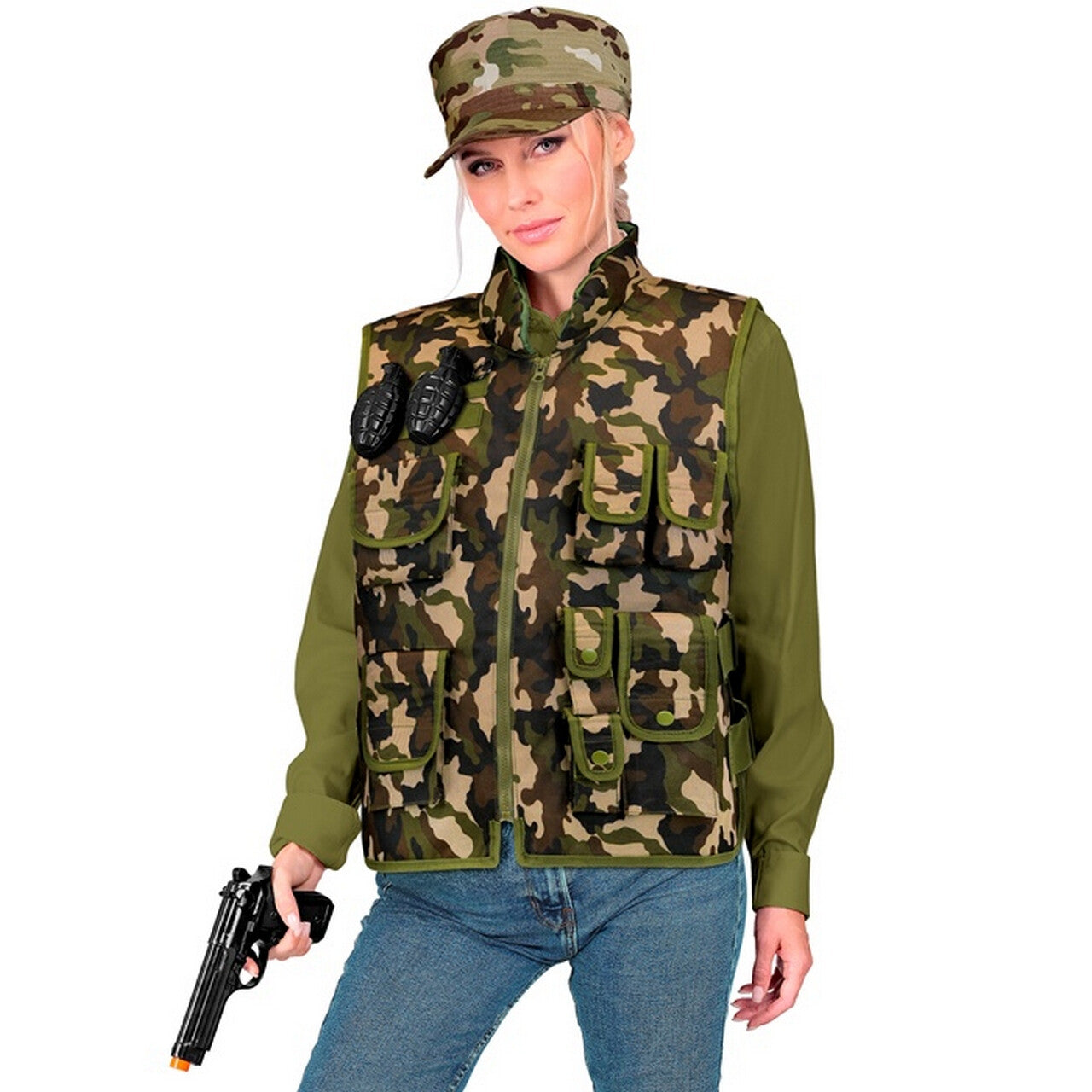 Op deze afbeelding zie je een Kostuums, van het merk Widmann. Special Commando Team Vest Camo