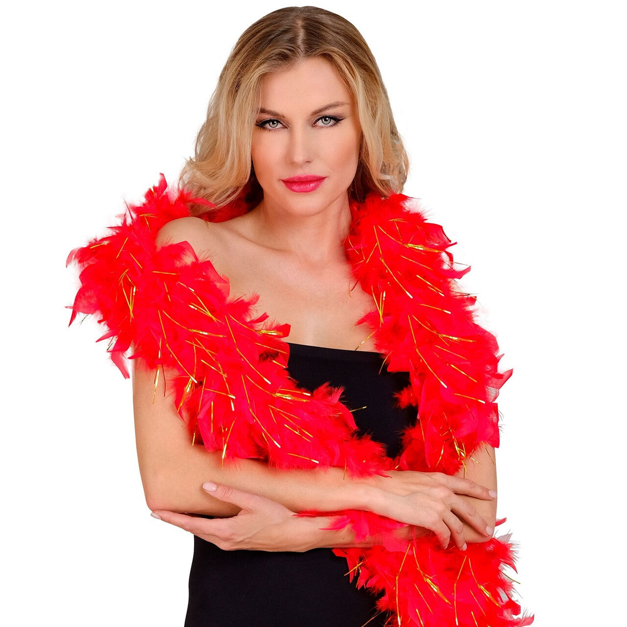 Op deze afbeelding zie je een Accessoires, van het merk Widmann. Boa Rood Goud 180 Centimeter 50 Gram