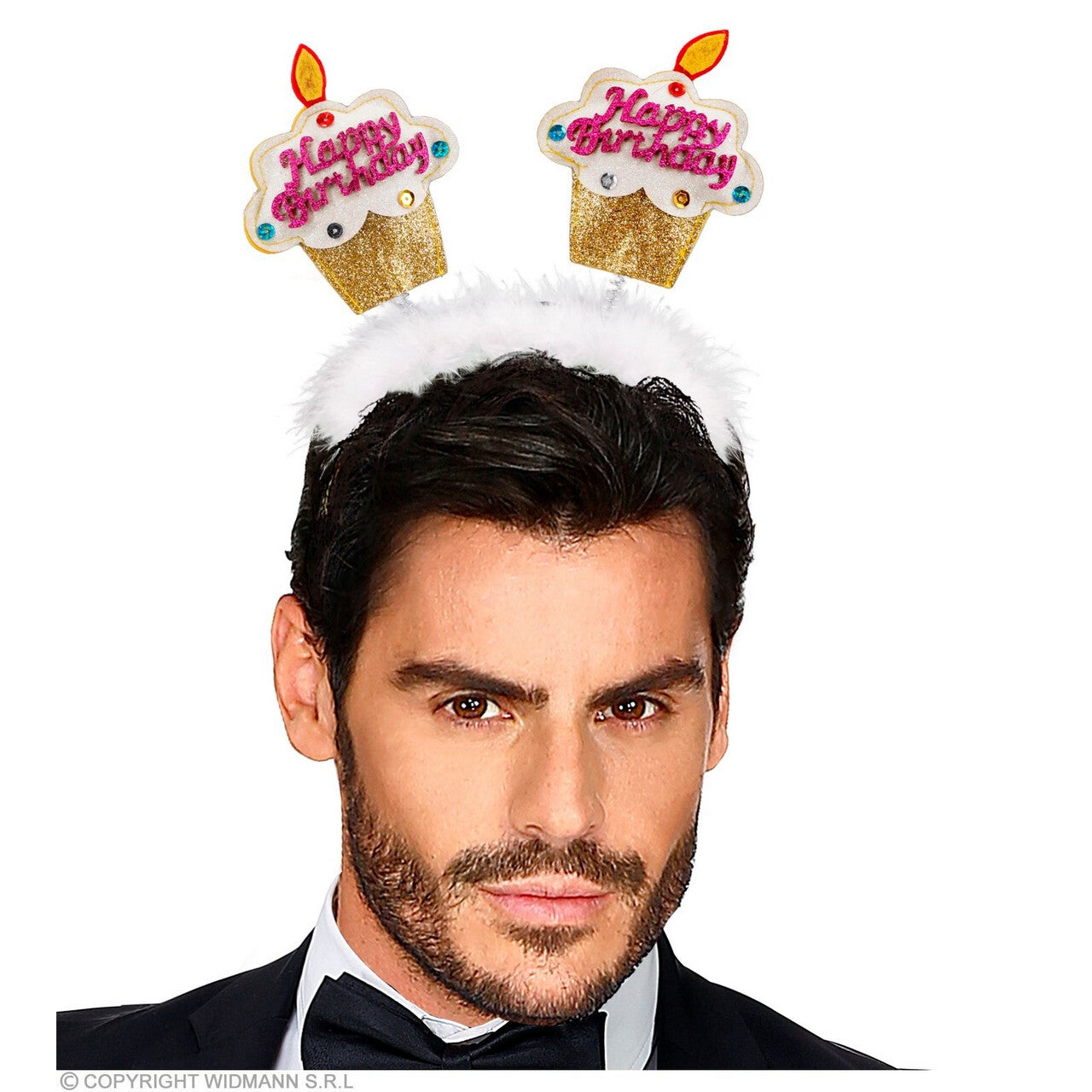 Op deze afbeelding zie je een Accessoires, van het merk Widmann. Cupcake Happy Birthday Haarband Goud