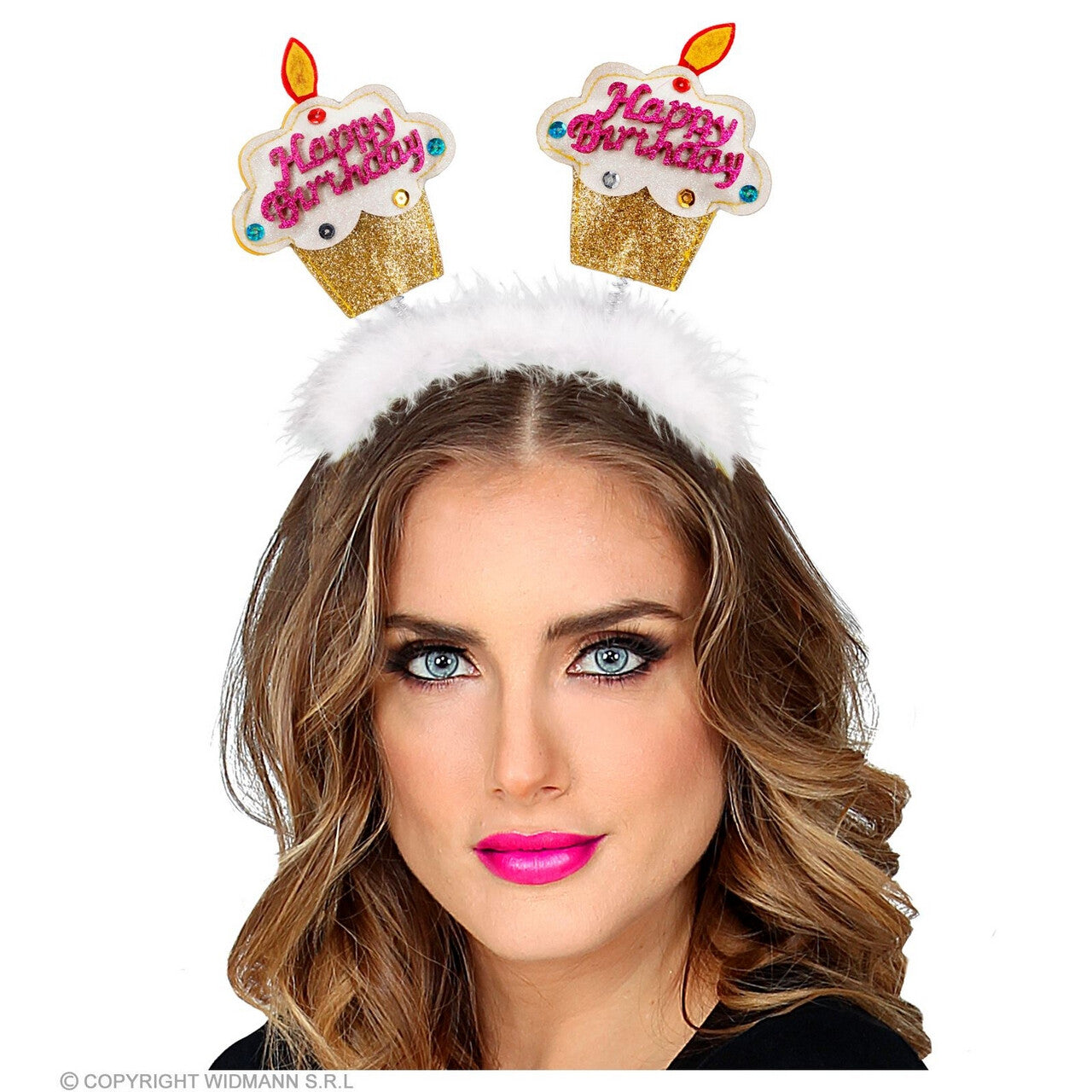 Op deze afbeelding zie je een Accessoires, van het merk Widmann. Cupcake Happy Birthday Haarband Goud