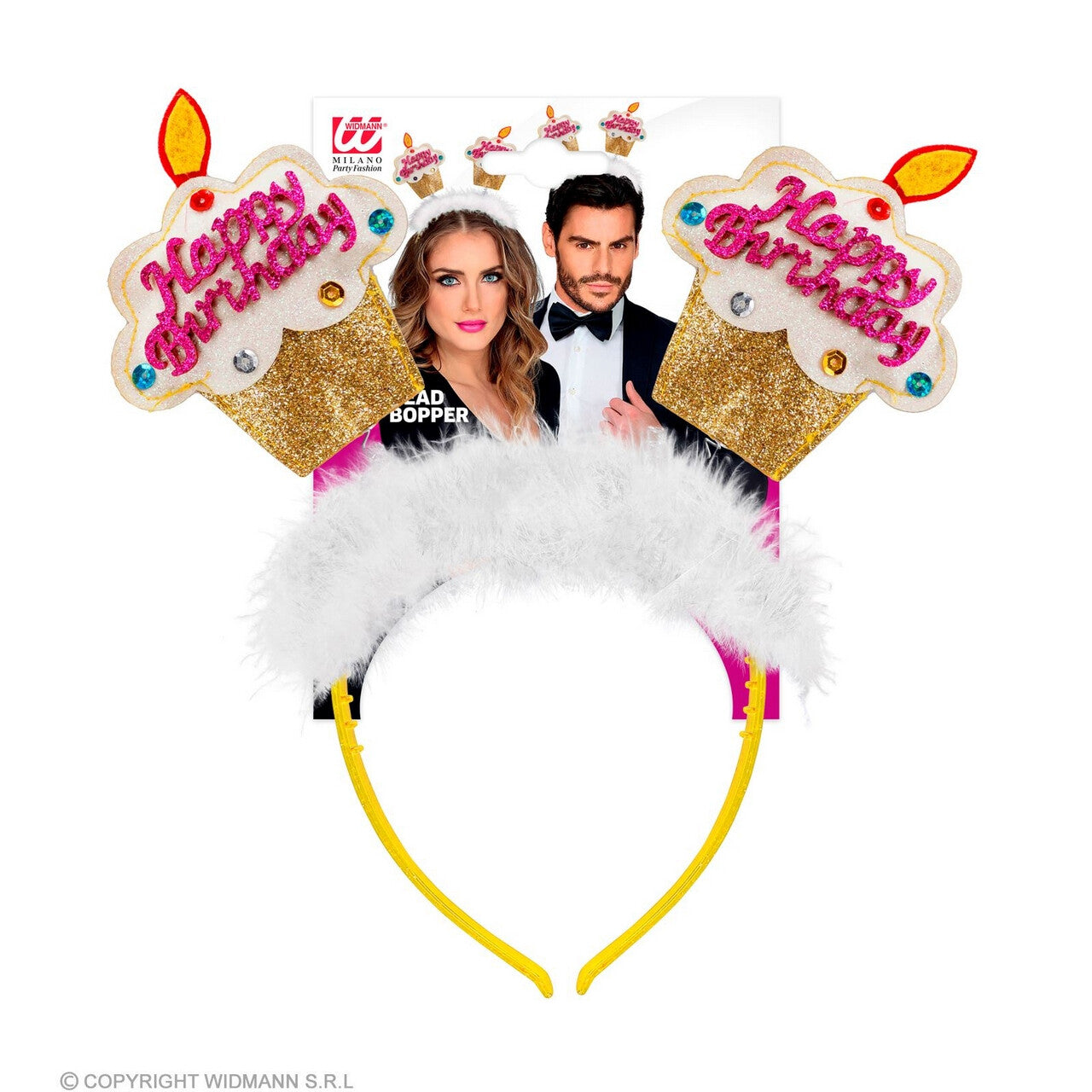 Op deze afbeelding zie je een Accessoires, van het merk Widmann. Cupcake Happy Birthday Haarband Goud