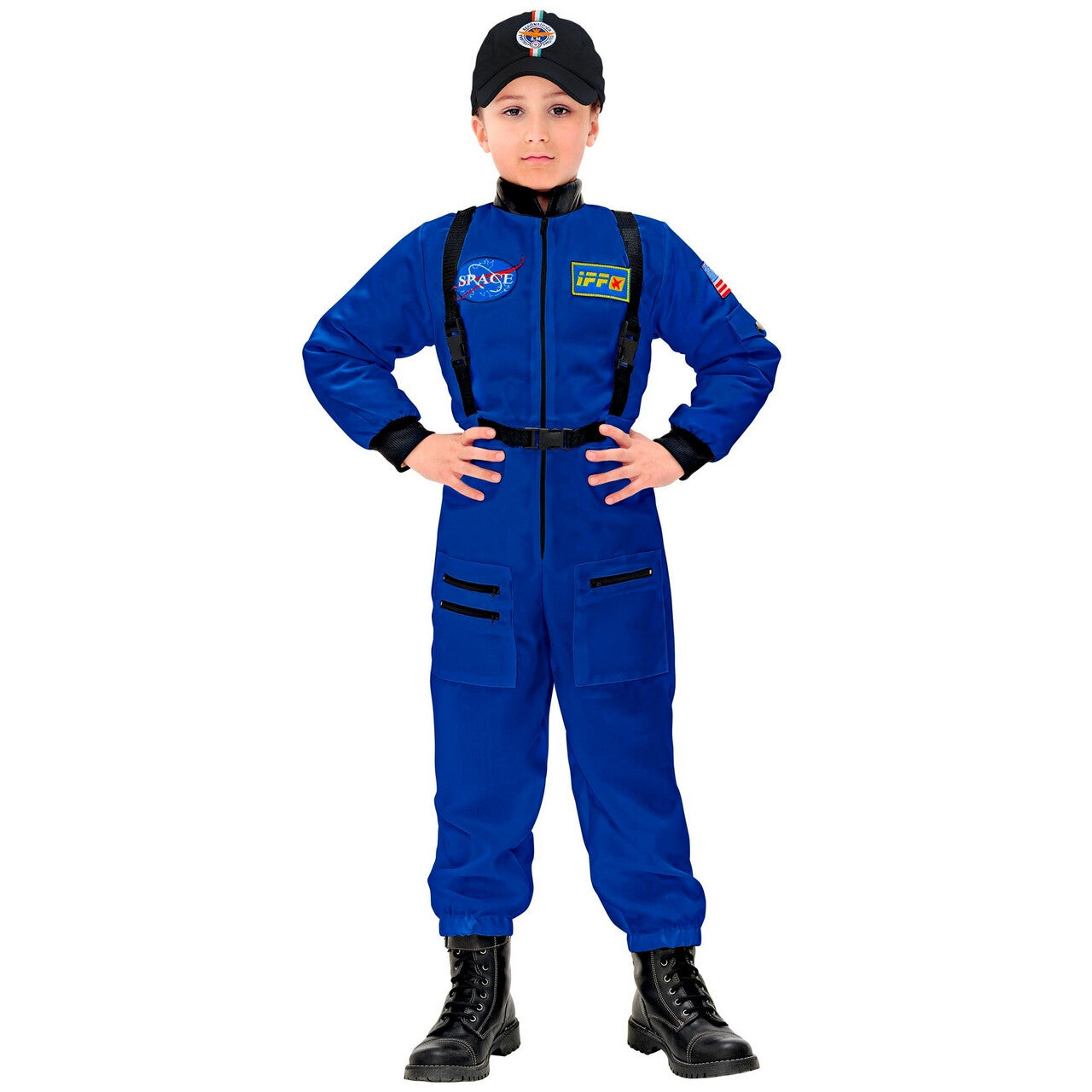 Op deze afbeelding zie je een Kostuums, van het merk Widmann. Blauwe Astronaut Op Weg Naar De Maan Kind Kind Kostuum